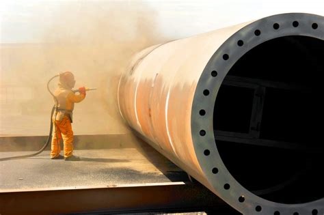 Sandblasting equipment in action